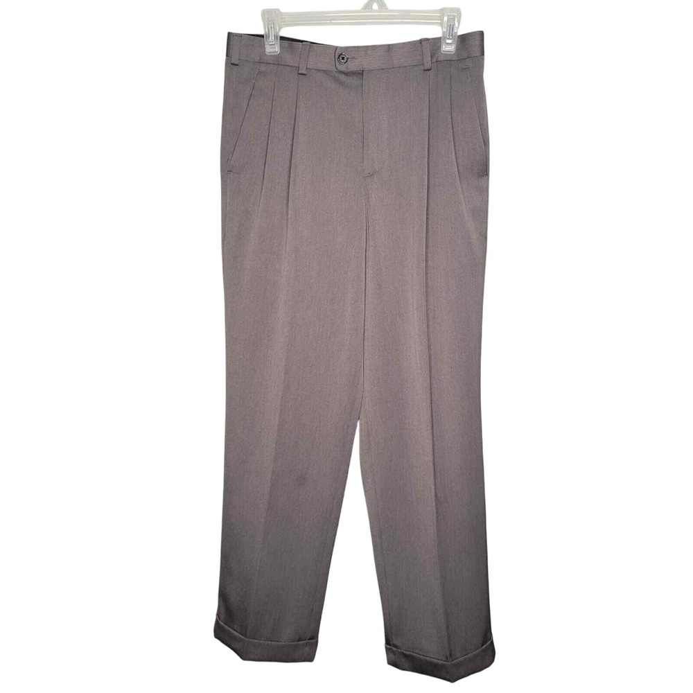 Perry‎ Ellis Mens Dress Pants Size 30 W x 30 L FLAWED Gray Pleated Classic Fit